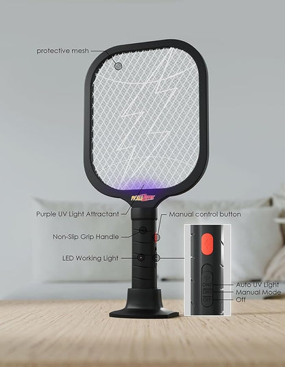 Electric Fly Swatter Racket, Mosquito Zapper Racket, Fly Zapper for Indoor and Outdoor, Flying Bug Zapper Racket, Gnat Zapper, Portable Bug Zapper Indoor Racket (Battery Powered)