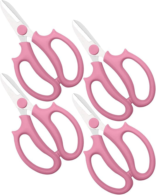 Pink Flower Scissors, Thickened Stainless Steel Floral Pruning Snips – Sharp Garden Clippers for Fresh Flowers, Flower Arrangement Supplies, DIY Floral Cutting Scissor (4 PCS Pink)