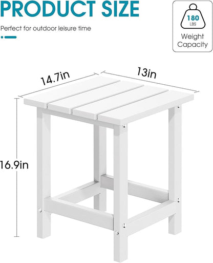 MUCHENGHY Adirondack Outdoor Side Table, 14.7" Patio Side Table Weather Resistant, HDPE Outdoor End Tables for Patio, White