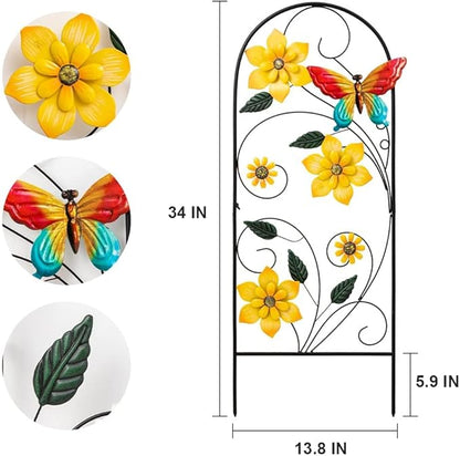 YEAHOME Garden Decor for Outside, 34" Flower Butterflies Decorative Garden Stakes for Spring Garden Decor, Metal Yard Art Stakes for Outdoor Lawn Backyard Porch Decorations
