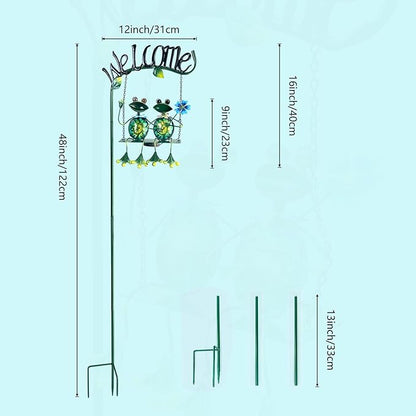 HONGLAND Outdoor Garden Solar Lights,Frog Swing Garden Decor,Frog Decorative Stake with Welcome Sign for Landscape Patio Yard (48 inch)