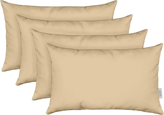 RSH DECOR: Lumbar Throw Pillows Set of 4 | 20” x 12" | All-Weather Spun Fabric | Water and Fade-Resistant | Outdoor Support Pillows for Patio Furniture | Tan