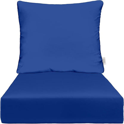 RSH DECOR Deep Seating Cushion with Pillow Back | 24” x 26” x 5" Seat | Water and Fade-Resistant Spun Fabric | Made in USA | Outdoor Chair Cushion Set for Patio Furniture (Cobalt Blue)