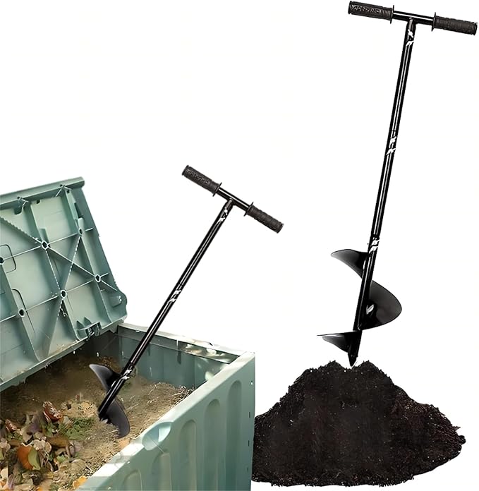 Compost Turning Tool Compost Stirring Tool,Compost Turning Bar 33.4inch,Manual Compost Aerator Tool Turner & Mixing Tool for Outdoor Compost Bin,Composting Accessories (Black-33.4IN)