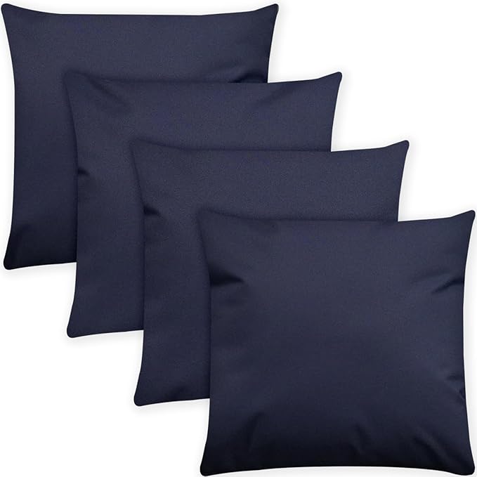 Covers & All Premium Square Throw Pillow Inserts with Covers Set of 4, 16 x 16 Inches Navy Blue, Decorative Cushions for Couch Sofa Home Decor Office Travel UV Resistant Waterproof Soft Cushions
