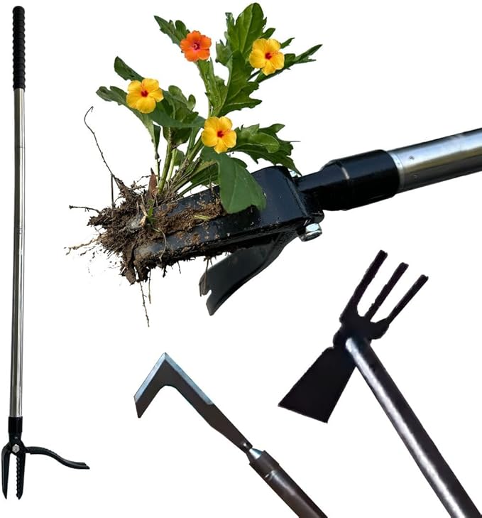 3-in-1 Stand Up Weeder Tool with Long Handle – Includes Edger Blade, Weeding Hoe & Root Remover – Manual Weed Puller for Lawn, Garden, Driveway & Sidewalk – Ergonomic & Detachable