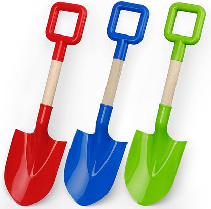 16'' Long Kids Beach Shovels Sand Spade Toys Gardening Tools with Wooden Handled, ABS Plastic Sturdy Scoop for Shoveling Digging Sand Snow Sandbox Backyard Summer Travel (3PCS - Blue Green Red)