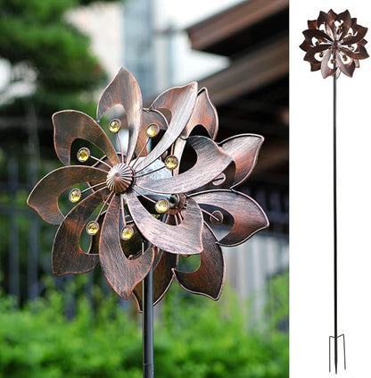 Solar Copper Wind Spinner with Glass Ball Color Changing LED Lighting with Kinetic Wind Mill Dual Direction for Patio Lawn Garden Holiday Decoration…