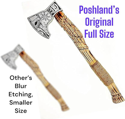 AX-7000 Custom Gift Forged Carbon Steel Viking Axe with Rose Wood Shaft, Viking Bearded Camping Axe