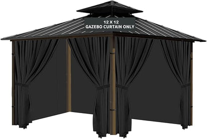 Gazebo Universal Replacement Privacy Curtain, 12'X12' Gazebo Curtains Outdoor Waterproof, 4-Panels Sidewall with Zipper for Patio, Garden and Backyard (Only Curtains, 12'X12', Black)