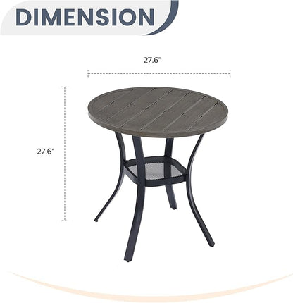 VICLLAX Round Patio Dining Table, Metal Outdoor Bistro Table with Storage Shelf for Balcony Garden Deck, 27.6Inch Grey