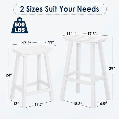 nalone 24 Inch Outdoor Bar Stool, HDPE Bar Chairs with Footrest, Weather Resistant Waterproof Bar Stools Outside Bar Height Stools for Bar, Kitchen Counter, Yard, Balcony(White, 24'' Barstools)