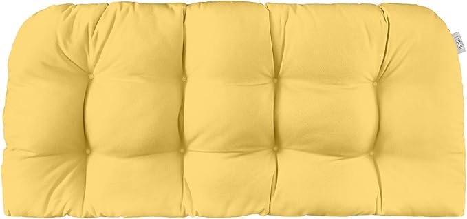 RSH DECOR Sunbrella Tufted Wicker Loveseat Cushion | 44” x 22" | Water and Fade-Resistant Performance Fabric | Outdoor Settee Cushion for Patio Furniture | Made in USA (Canvas Buttercup Yellow)