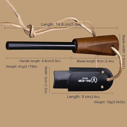BA-KOR 15.8in Full Tang Japanese Style Outdoor Knife –8mm DC53 Steel, Nylon Fiber Handle &Sheath, Hunting Survival Knife+(5.9in) cerium igniter (Green-handled white blade (8mm))
