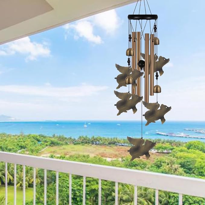 Fly Pigs Wind Chimes Outdoor Decor - with 4 Tubes 5 Pigs Wind Chime, Mobile Romantic Flying Pigs Wind Catcher, Garden Pigs Windchimes for Home, Mom Gifts, Balcony, Tree, Festival, Garden Decoration