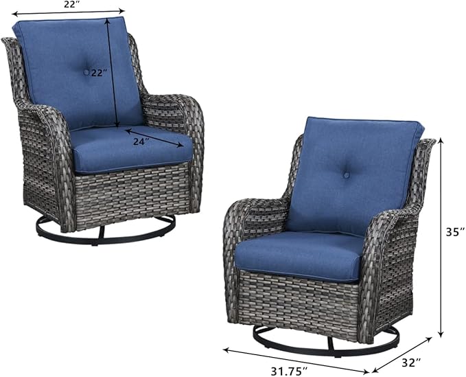 HUMMUH 6 Pieces Patio Furniture Set with Fire Pit Table Outdoor Conversation Set PE Wicker Patio Couch Swivel Glider Chairs Ottomans for Balcony Garden,Lawn,Deck