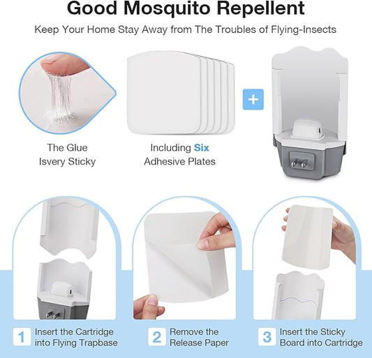 Fly Trap Indoor 1 Pack and 3 Refills – Flying Insect Trap, Fruit Fly & Gnat Trap for Indoor Use, Quiet Bug Catcher for Mosquitoes, Flies & Moths, Safe & Mess-Free Design