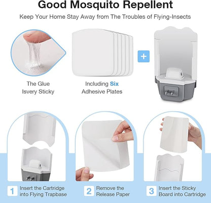 Fly Trap Indoor, 2 Plug-in Fly Catchers with 6 Refill Glue Boards, Fruit Fly & Gnat Killer, Indoor Bug Trap for Mosquitoes, House Flies, Moths & Other Flying Insects