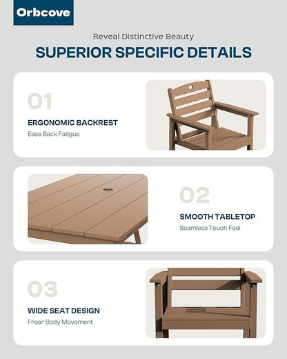 HDPE 2-Piece Outdoor Dining Chairs, Weather-Resistant Heart-Cutout Design Patio Dining Chairs, Outdoor Furniture for Lawn, Patio, Porch, Deck, Poolside, Yard (Teak)