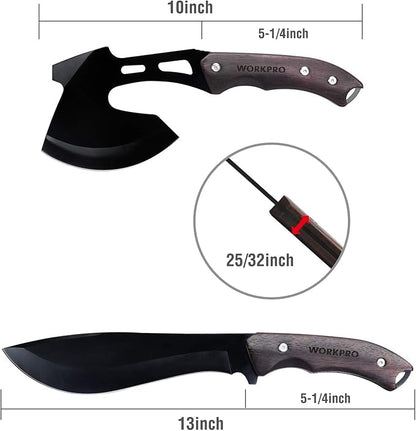 WORKPRO Axe and Fixed Blade Knife Combo Set, Full Tang, Wood Handle, for Outdoor Camping Survival Hunting, Sheath Included