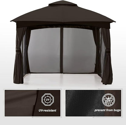MASTERCANOPY Outdoor Patio Gazebo for Garden with Upgrade Steel Frame and Netting Walls (8x8,Brown)