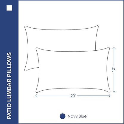 Indoor Outdoor Lumbar Pillows,Waterproof Outdoor Pillows Set of 2 for Patio Furniture,12×20 Inch,Navy Blue