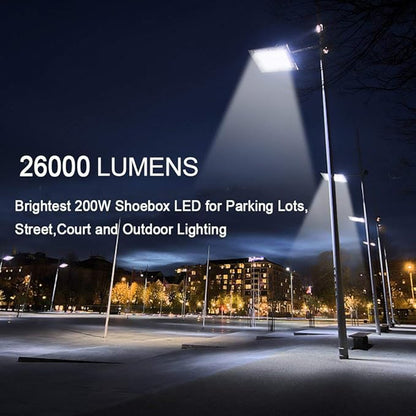 ledmo 200W LED Parking Lot Lights 5000K Street Shoebox Pole Lights Waterproof 26000LM Super Bright Dusk to Dawn Outdoor Commercial Area Flood Security Lighting Slip Fitter for Stadium Sport Garage