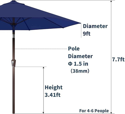 PatioKingdom Auto-Tilt 9FT Patio Umbrella Outdoor with 8 Sturdy Fiberglass Ribs,Market Table Umbrella for Pool,Backyard,Deck and Garden