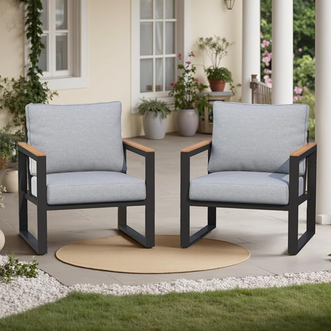 Outdoor Chairs Set of 2, Outdoor Furniture Set, Outdoor Conversation Chair Sets for Balcony Backyard Park Garden, Light Grey