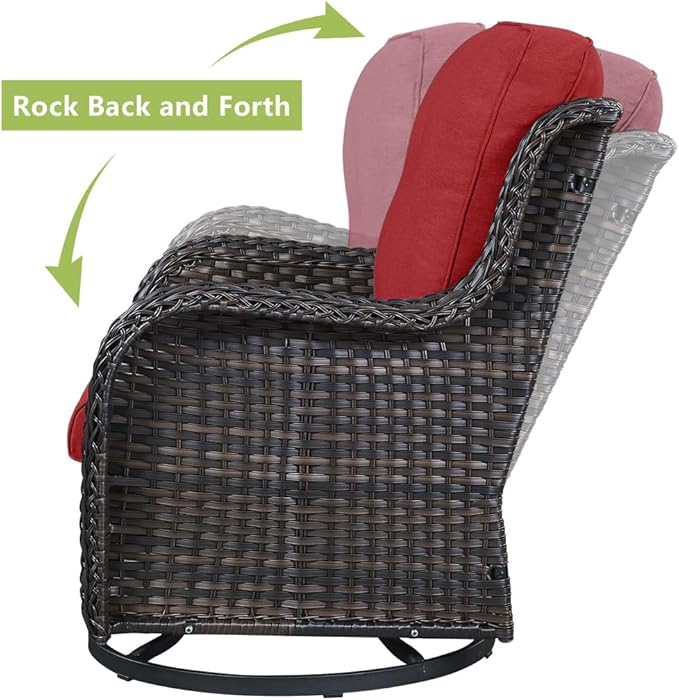HUMMUH 6-Piece Patio Furniture Set with Fire Pit Table Wicker Outdoor Swivel Rocker Patio Chairs High Back Loveseat Conversation Set for Porch, Backyard, Deck