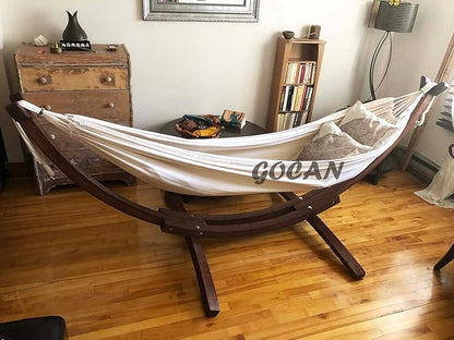 Brazilian Double Hammock 2 Person 330X150cm Load 500Pound Cotton Hammock for Patio Porch Garden Backyard Lounging Outdoor and Indoor (Beige)