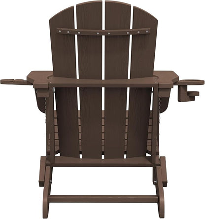 SERWALL Adirondack Chair with Cup Holders - Composite Adirondack Chairs Set of 6 HDPE Outdoor Chairs All Weather Use- Coffee
