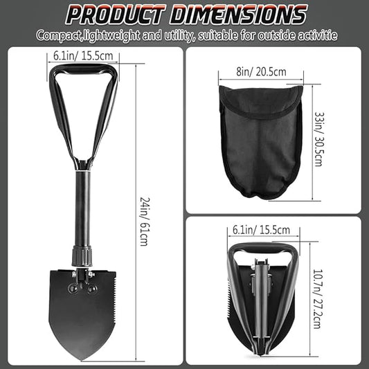 Large Folding Shovel, Overall Length 24Inches, Foldable Design with Portable Bag, Made of Durable Materials, Serrated Edge, for Camping, Hiking, Gardening, Fishing & Emergencies (Black)