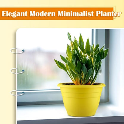 3 Pack 11 Inch Plant Pots with Drainage Hole and Plug, Durable Plastic Flower Pots for Indoor & Outdoor Plants, Elegant Mordern Plant Pots Perfect for Herbs, Flowers & Succulents, Yellow
