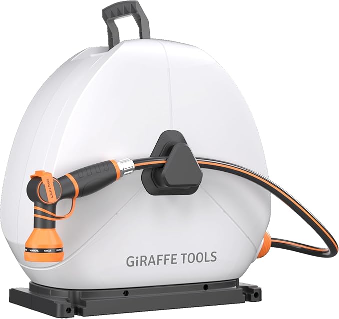 Giraffe Tools Heavy Duty Retractable Hose Reel, 5/8" x 92FT Automatic Rewind Garden Hose Reel with 360° Swivel Base, Ground Mounted for Lawn, Patio, Concrete Floor & Yard Watering