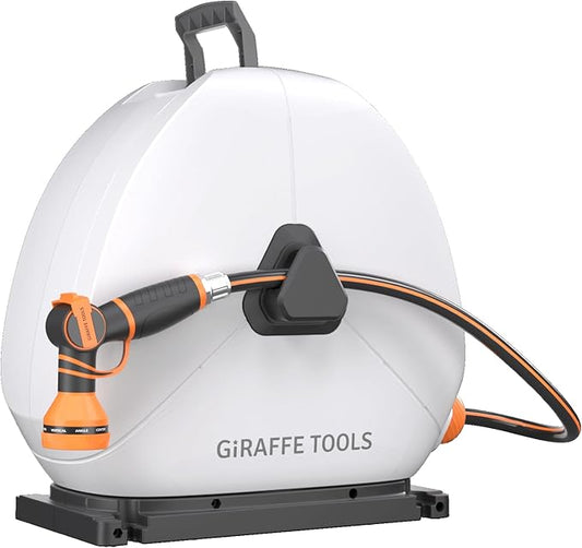 Giraffe Tools Heavy Duty Retractable Hose Reel, 5/8" x 92FT Automatic Rewind Garden Hose Reel with 360° Swivel Base, Ground Mounted for Lawn, Patio, Concrete Floor & Yard Watering