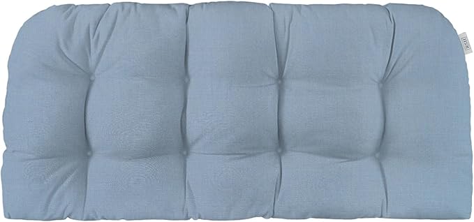 RSH DECOR Sunbrella Tufted Wicker Loveseat Cushion | 44” x 22" | Water and Fade-Resistant Performance Fabric | Outdoor Settee Cushion for Patio Furniture | Made in USA (Canvas Air Blue)