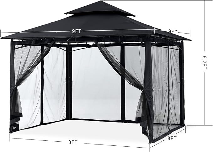 MASTERCANOPY Outdoor Garden Gazebo for Patios with Stable Steel Frame and Netting Walls (9x9,Black)