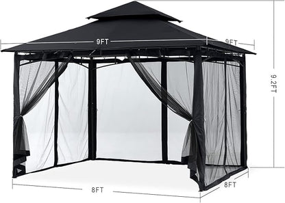 MASTERCANOPY Outdoor Garden Gazebo for Patios with Stable Steel Frame and Netting Walls (9x9,Black)