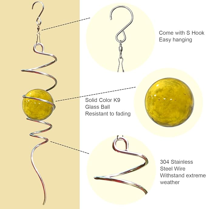Gazing Ball Spiral Tail with Gold Glass Orb - Wind Spinners Stabilizer for Wind Spinner, Decorative Hanging Decoration Decor for Garden Yard Patio Indoor Outdoor Creative Gift 13" Height
