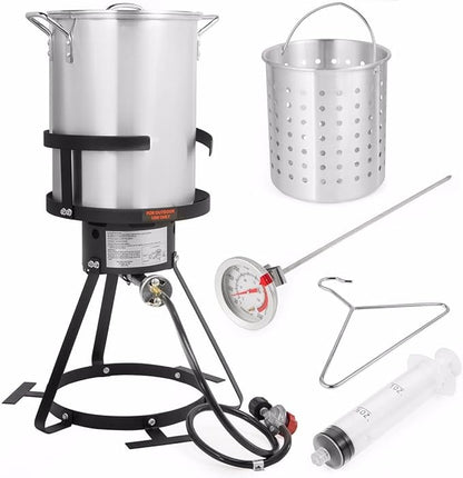 Barton 30Qt Turkey Deep Fryer Deluxe Aluminum 37,000 BTU Outdoor Boiler Roaster Clam Bake Crawfish Pot Boiling Lid Seafood Cajun Gas Stove Burner Stand Injector