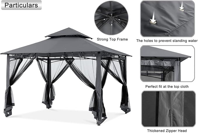 MASTERCANOPY Outdoor Garden Gazebo for Patios with Stable Steel Frame and Netting Walls (10x12,Dark Gray)