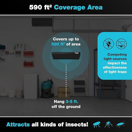 Catchmaster Vector Optima Light Trap, UV Light Fly Traps for Home, Gnat Traps for House Indoor, Shatterproof Bulbs, UV Lamp Insect Killer, Bug Catcher for Kitchen, Garage & Warehouse - Black