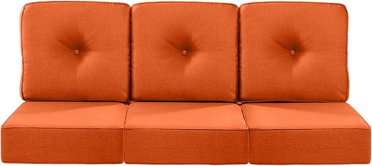 Luxury 22x24/22x25 6-Inch Patio Chair Cushions Set of 3 - Memory Foam Deep Seat Water Repellent Patio Cushion for Lawn Dining Rocking Swivel Chairs Loveseat 3-Seater Sectional Sofa - Orange