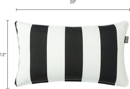 FUNHOME Outdoor Lumbar Pillows for Patio Furniture,12x20 Inch Decorative Pillows Set of 2 with Insert,Hidden Zipper Water Resistant Headrests for Sofa Couch Chair(Black White Stripe)