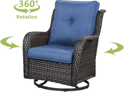 HUMMUH Patio Furniture 6 Pieces Outdoor Furniture Set PE Wicker Patio Couch with Swivel Glider Chairs,Patio Ottomans,Side Table