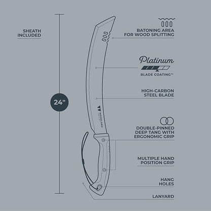 Woodland Tools Heavy Duty Machete – 16 Inch Curved Parang Blade with Full Tang, Ergonomic Handle, and Ballistic Nylon Sheath – Manual Brush Cutter for Thick Vegetation and Trail Clearing
