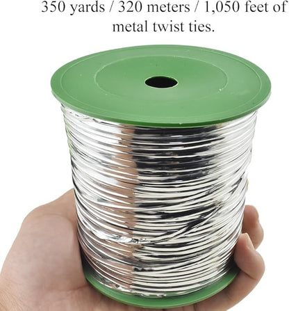 HAHIYO 350Yards/1050Feet/320M Silver Metal Twist Ties Bread Candy Coffee Bag Ties Plant Garden Twist Ties for Cellophane Treat Bag Gift Wraping Bag Plastic Bag Halloween Party Cake Present Art Craft