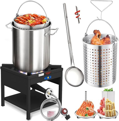 ARC 40QT Seafood Boiling Kit, 200,000BTU Propane Burner and 36" Large Spoon, Crawfish Boil Pot w/Basket and Steamer Rack, Outdoors Cooking and Steaming, Large Turkey Fryer Pot, Lobster Shrimp Pot