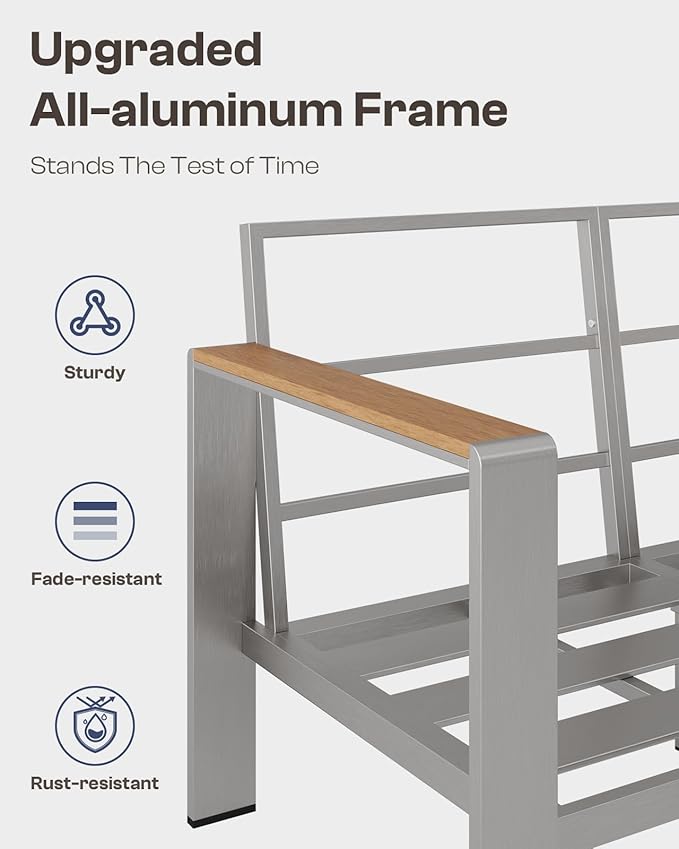 Aluminum Outdoor Patio Furniture Set with Coffee Table, 4 Piece Patio Conversation Sets with Washable Thick Cushions, Outdoor Sectional Furniture Set for Porch, Balcony, Deck, Yard, Silver